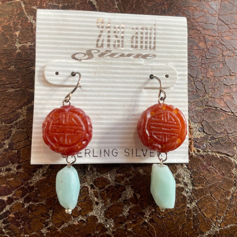 Women's Sterling Silver & Stone Dangling Statement Earrings - Asian Themed